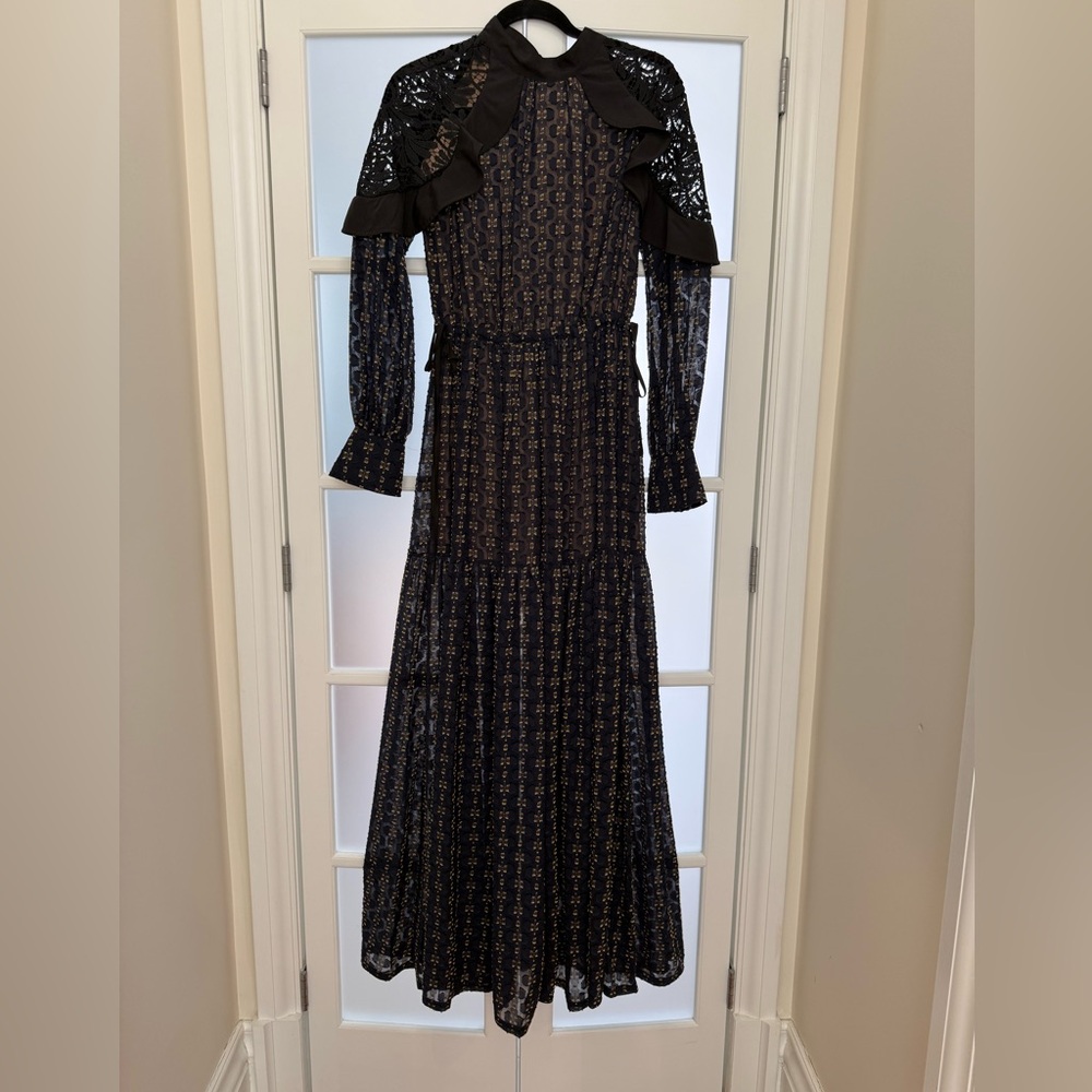 Self-Portrait Navy Maxi Dress with Metallic Gold Print - Picture 5 of 7